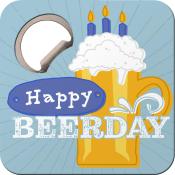 Untersetzer mit Flaschenöffner Happy Beerday bunt