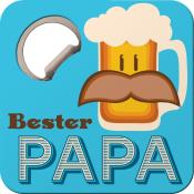 Bierkrug mit Schaum und Schnurrbart-Illustration. Text 'Bester PAPA' in bunten Buchstaben.