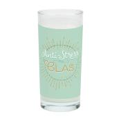 Glas mit der Aufschrift Anti-Stress. Mintgrüne Farbe mit goldenen Akzenten.