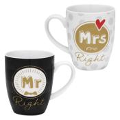 Tassen-Set Mr Right & Mrs Right 35 cl bunt 