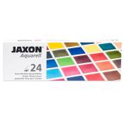 Packung mit 24 Aquarellfarben. Farbige Quadrate auf der Vorderseite.