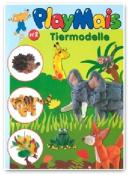 Buchcover mit dem Titel PlayMais Tiermodelle. Abgebildete Tiere aus buntem Material wie ein Elefant, ein Tiger und ein Igel.