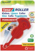 Kleberoller in roter Farbe. Verpackung zeigt Anwendung auf Papier.
