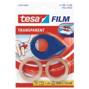 tesa Mini Abroller rot/blau inkl. 2 Rollen Klebefilm transparent, 10m x 19mm 