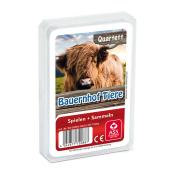 Quartettspiel mit dem Titel Bauernhof Tiere. Abbildung eines Hochlandrinds auf der Vorderseite.