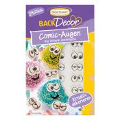 Verpackung mit 24 Comic-Augen aus Zuckerguss. Bunte Muffins mit Augen. Kreative Dekoration.