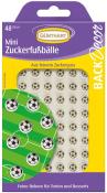 Verpackung mit Mini Zuckerfußbällen. 48 Stück aus Zucker, mit Fußballmotiv.