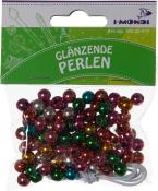 Bunte, glänzende Perlen in verschiedenen Farben. Enthält eine Schnur zum Auffädeln.