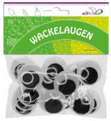 Packung mit Wackelaugen in verschiedenen Größen. Die Augen haben schwarze Pupillen auf transparentem Hintergrund.