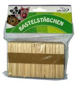 Verpackung mit Bastelstäbchen. Stäbchen sind aus Holz und in einer transparenten Folie verpackt.