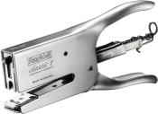Silberner Hefter mit ergonomischem Design. Auf der Oberseite steht 'Rapid classic 1 platinum edition'.
