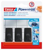 TESA Powerstrips Klebehaken S rechteckig max. 1 kg 3 Stück schwarz