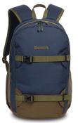 Rucksack in Blau und Braun mit zwei großen Fächern. Tragegurte und ein Handgriff oben.