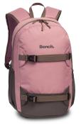 Rosa Rucksack mit grauen Akzenten. Logo von Bench auf der Vorderseite.