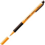 orangefarbener Fineliner mit feiner Spitze. Kappe abgenommen, der Stift liegt auf einer weißen Fläche.