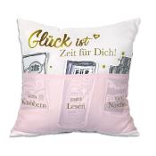 Kissen Glück ist Zeit für Dich! mit 3 Taschen bunt