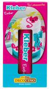 Verpackung für essbaren Kleber. Pinke Farbe mit blauer Schrift. Abbildung eines dekorierten Kuchens auf der Vorderseite.