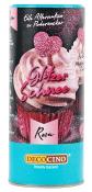 Runde Dose mit rosa Glitzerzucker. Auf der Dose sind Cupcakes und Herzchen abgebildet.