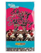 Cake Topper mit der Aufschrift 'Happy Birthday'. Hintergrund in Pink, Dekoration für Kuchen.