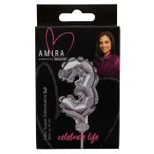 AMIRA Zahlenkerze 3 ca. 13 cm silber