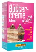 Verpackung für Schokoladen-Buttercreme. Rosa Hintergrund. Hinweise: mit Butter und Wasser anrühren. Fondanttauglich, vielseitig, gelingsicher.