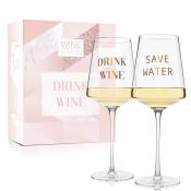 ILP Set Weingläser Save Water, Drink Wine 550 ml 2 Stück transparent