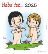 Alpha Edition - liebe ist...2025 Wandkalender, 30x34cm, Bildkalender mit schönen Sprüchen und Illustrationen, mit Mondphasen