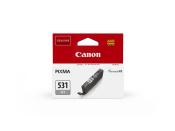 Schachtel mit schwarzer Tintenpatrone. Marke: Canon, Modell: PIXMA 531 GY. Auf der Vorderseite rot und weiß, mit Logo und Produktbezeichnung.