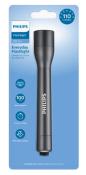 Schwarze Taschenlampe von Philips. 110 Lumen, 100 Meter Reichweite.