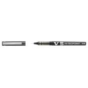 Schwarzer Fineliner mit feiner Spitze von V5 Hi-Tecpoint. Der Deckel ist abgenommen und liegt daneben.