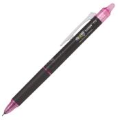 schwarzer Kugelschreiber mit pinken Akzenten. Der Stift hat eine Radierfunktion.