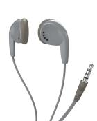 Graue Ohrhörer mit einem kurzen Kabel. Der Stecker ist 3,5 mm.