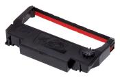 Schwarze Farbbandkassette mit rotem Band. Für Drucker oder Schreibmaschinen geeignet.