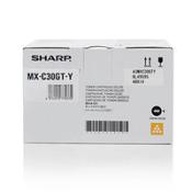 weiße Verpackung mit dem Schriftzug Sharp. Enthält einen gelben Toner für Drucker.