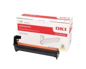 Schwarze Druckertrommel für OKI Drucker. Verpackung in weißem Karton mit rotem und schwarzem Aufdruck. Produktnummer 44844469.