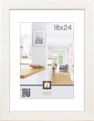 Rahmen für ein Bild in weißem Holz. Das Bild zeigt einen modernen Innenraum mit hellen Farben.