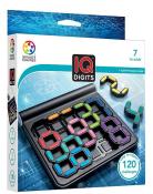 Spielverpackung für IQ Digits. Ein einzelnes Spieler-Puzzle. Enthält bunte Zahlensteine in verschiedenen Formen. 120 Herausforderungen, geeignet für Erwachsene und Kinder ab 7 Jahren.