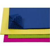 Bunte Papierbögen in Gelb, Blau, Grün und Pink. Die Oberflächen sind strukturiert und leicht gewellt.