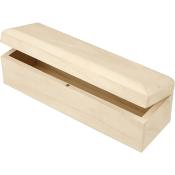 Holzkiste mit abgerundetem Deckel. Unbehandelt, helles Holz. Innenraum leer.