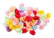 Bunte Stoffrosen in verschiedenen Farben. Klein und dekorativ.