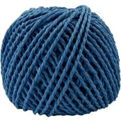 Ein blauer Wollknäuel aus geflochtenem Material. Rund und kompakt.