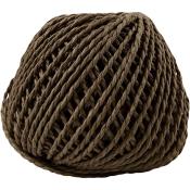Brauner Wollknäuel aus geflochtenem Material. Rundliche Form mit sichtbaren Fäden.