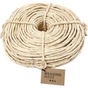 Rolle aus geflochtenem Material zum Weben. Hellbeige Farbe, in einer runden Form.