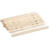 Eine Ansammlung von Holzstäbchen. Sie sind flach und haben abgerundete Enden.