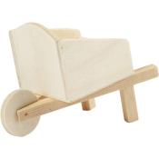 Holzschubkarre ohne Farbe. Einfaches Design mit zwei Rädern.