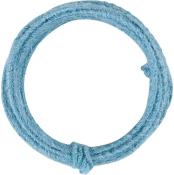 blauer Ring aus geflochtenem Material. Sieht aus wie ein dicker Faden, der zu einem Kreis geformt ist.