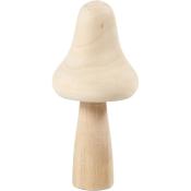 Holzfigur in Form eines Pilzes. Die Oberfläche ist glatt und unbehandelt.