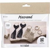 Macramé Bastelset für Ohrringe. Enthält Materialien für sechs verschiedene Ohrringe in Schwarz und Beige.