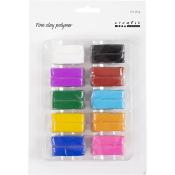 Set aus 10 Stücken Polymer-Ton. Verschiedene Farben: Weiß, Schwarz, Lila, Rot, Grün, Blau, Gelb, Orange, Pink. Jedes Stück wiegt 20 g.