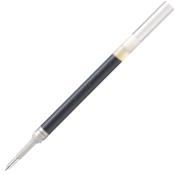 Schwarzer Gelstift mit silberner Spitze. Der Stift hat eine transparente Kappe.